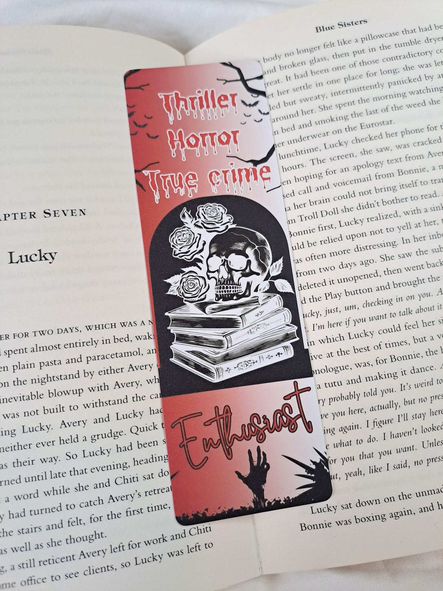 Red and black thriller bookmark