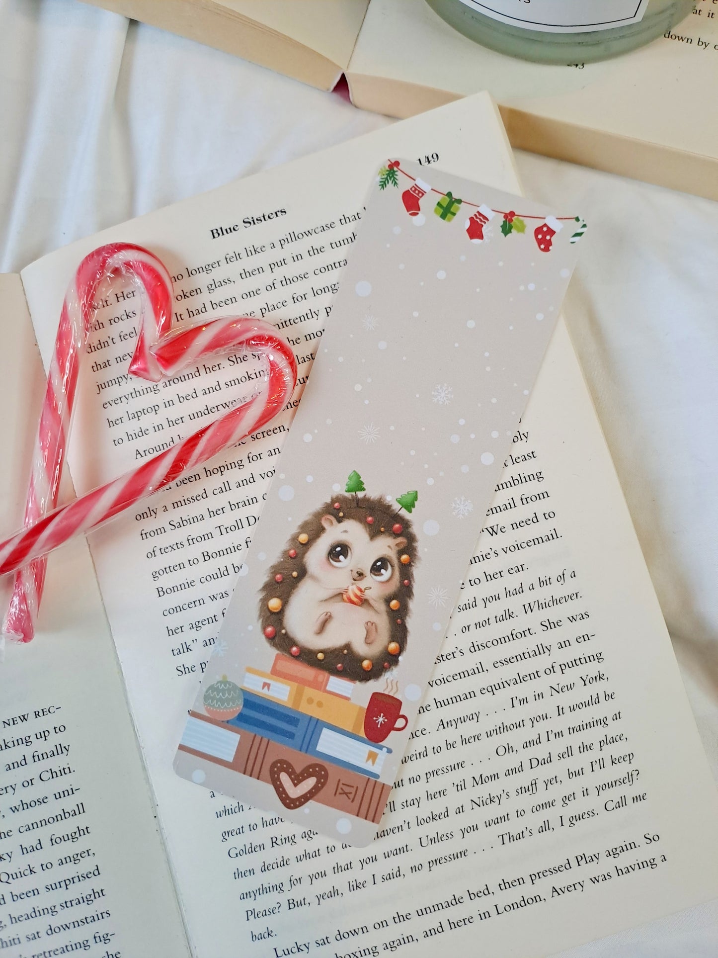 Festive Hedgehog bookmark: Cute Christmas gift for booklovers