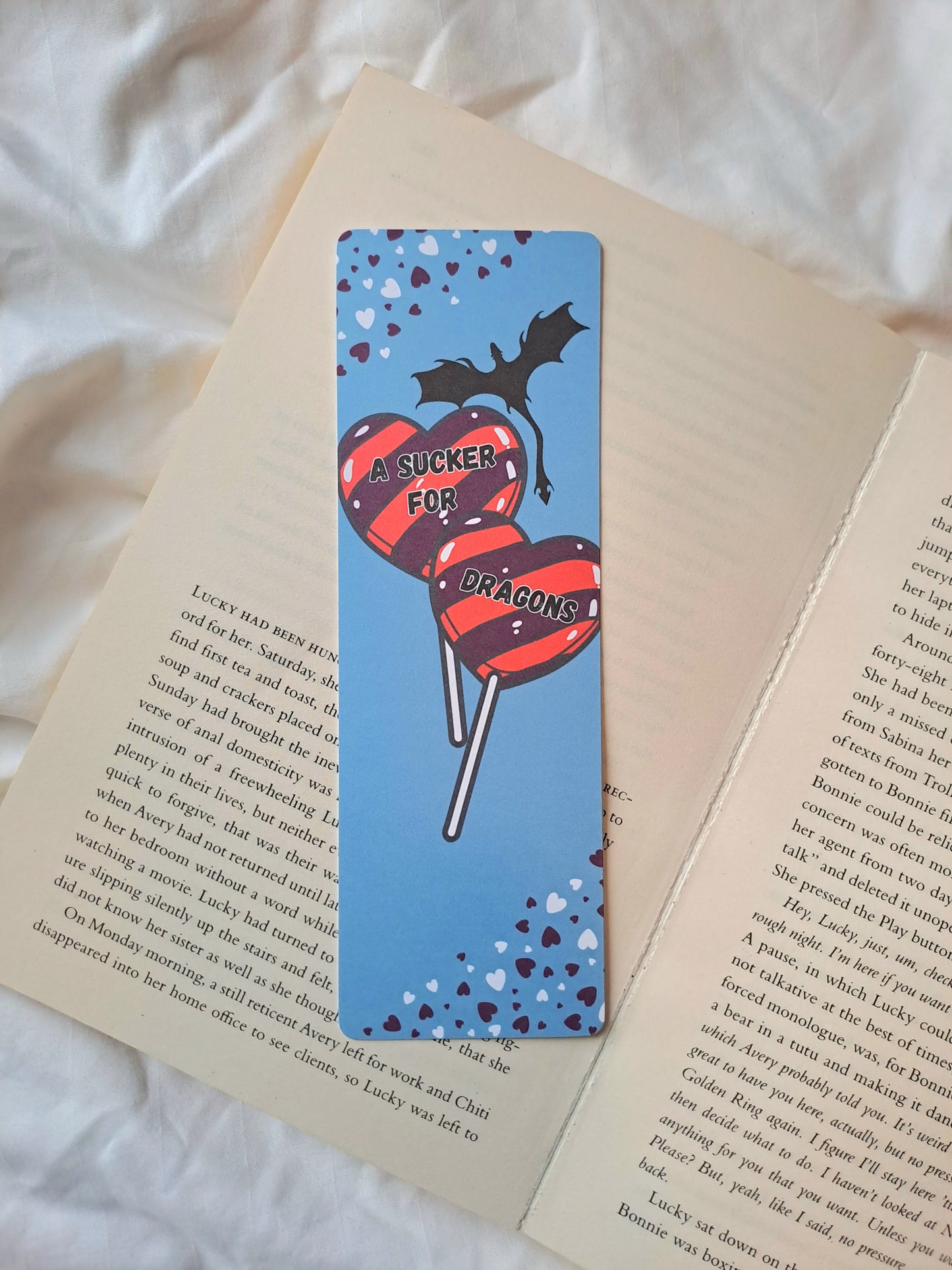 A sucker for Dragons love heart lollipops fantasy bookmark