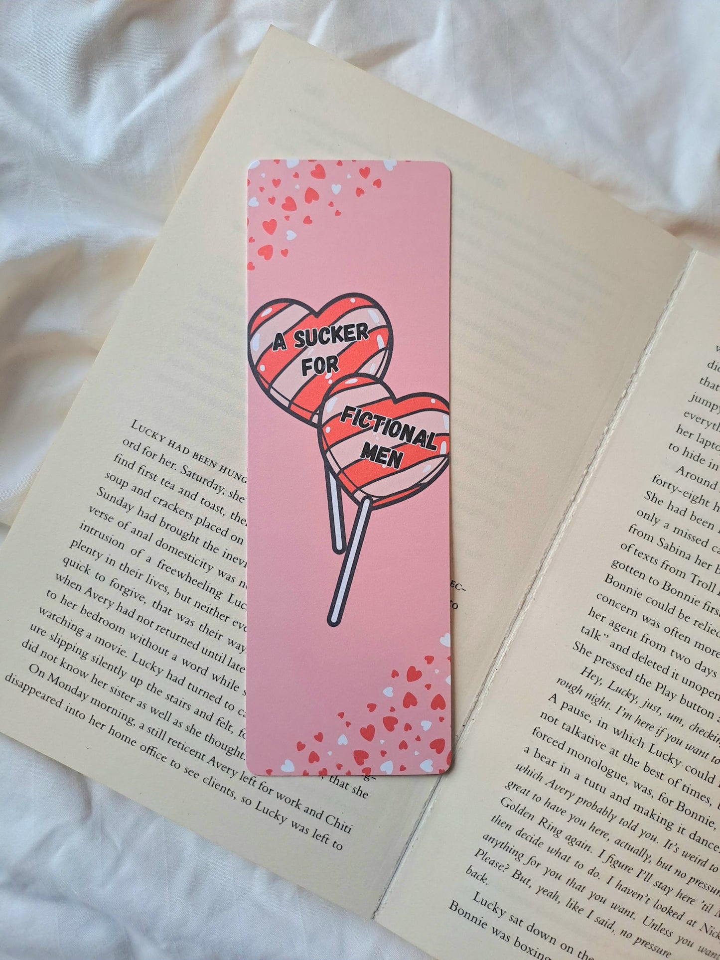 A sucker for Fictional Men love heart lollipops bookmark