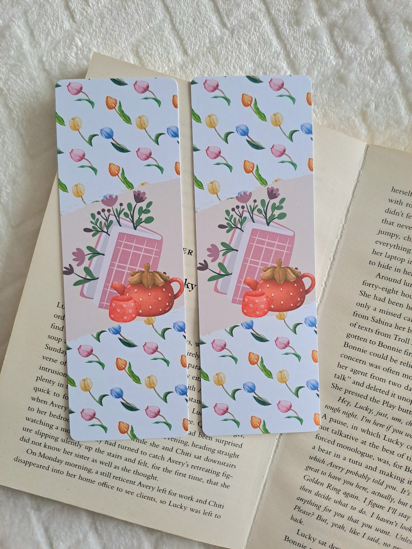 Afternoon tea strawberry teapot bookmark - Spring bookmarks for book lovers