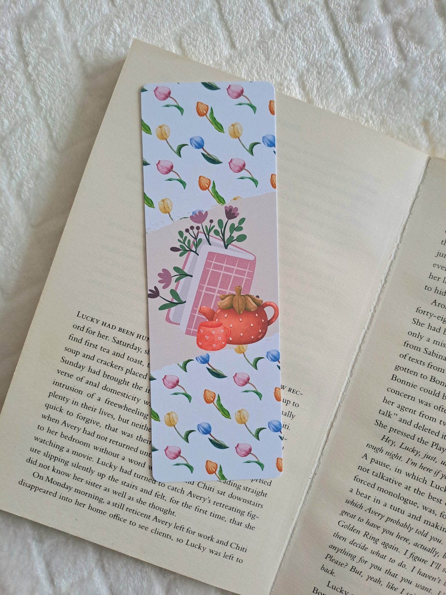 Afternoon tea strawberry teapot bookmark - Spring bookmarks for book lovers