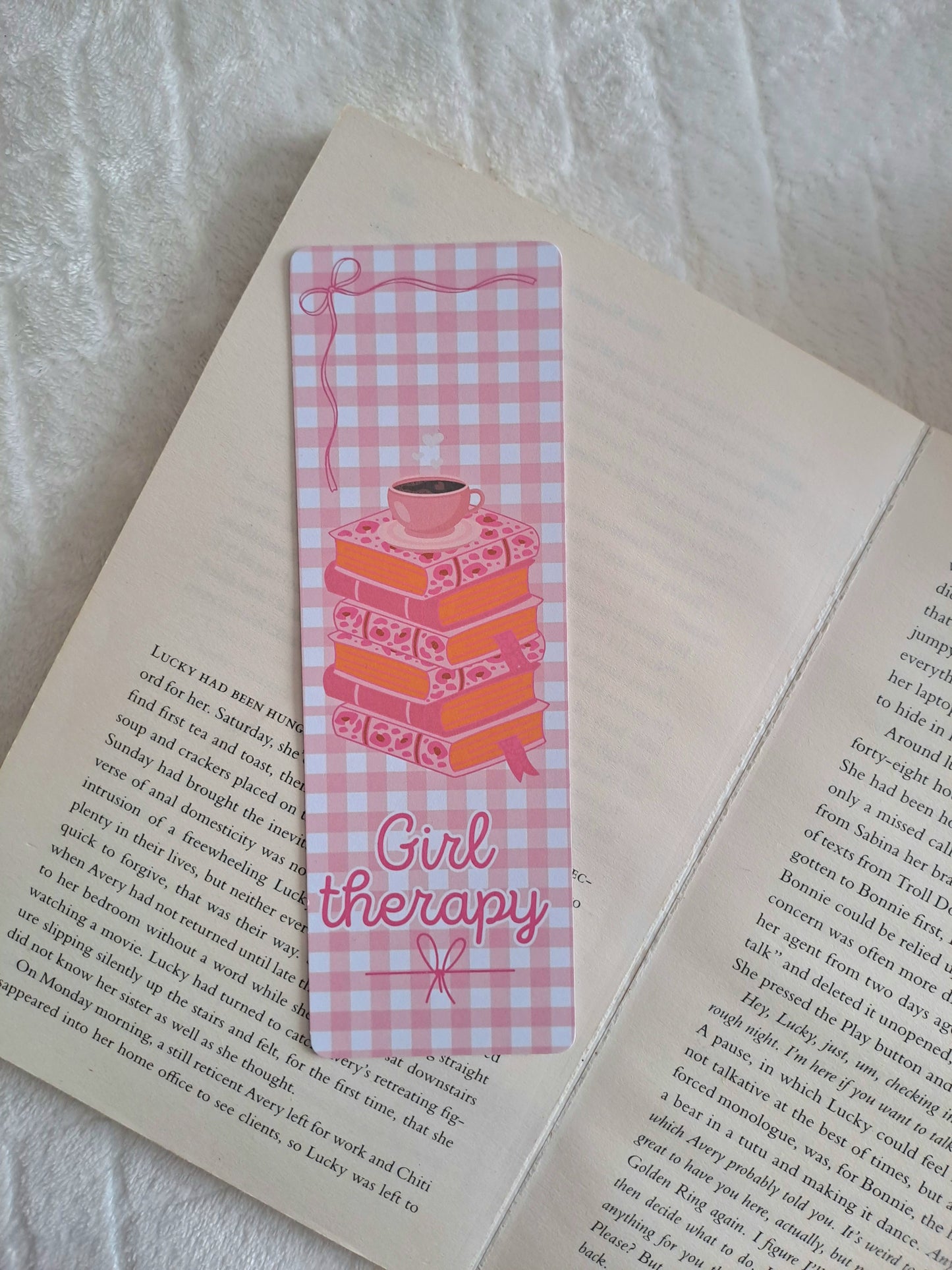 Girl therapy bookmark - pink gingham | Coquette bookmarks