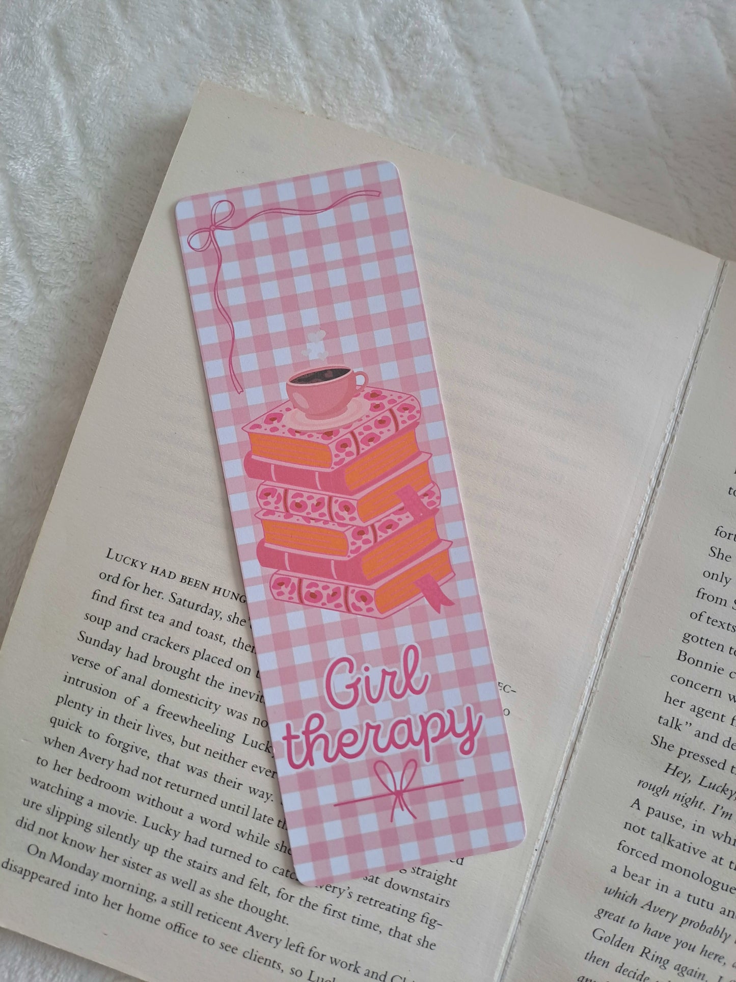 Girl therapy bookmark - pink gingham | Coquette bookmarks