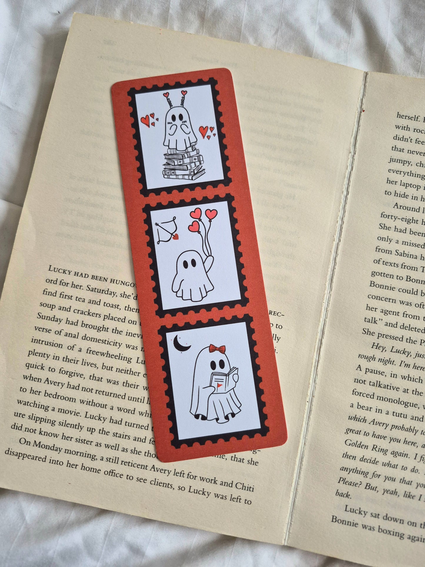 Cute Valentines ghost stamps bookmark