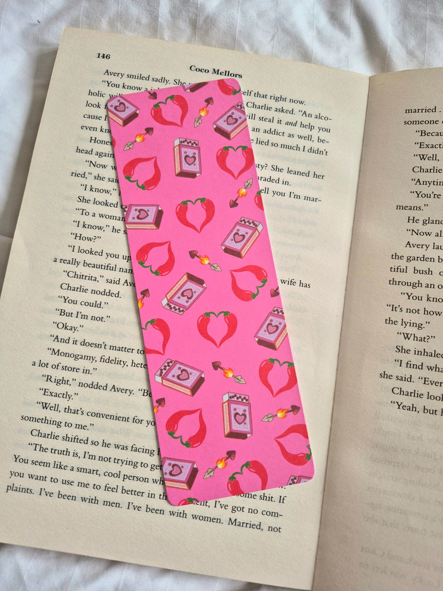 Hot pink spicy romance bookmark