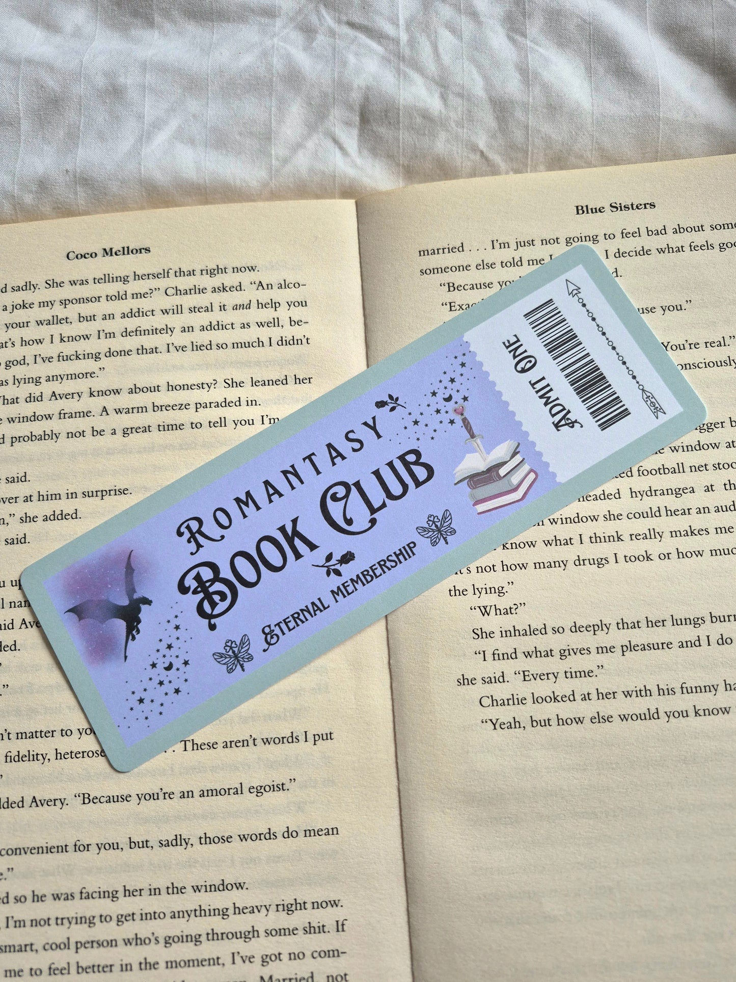 Romantasy bookclub ticket bookmark