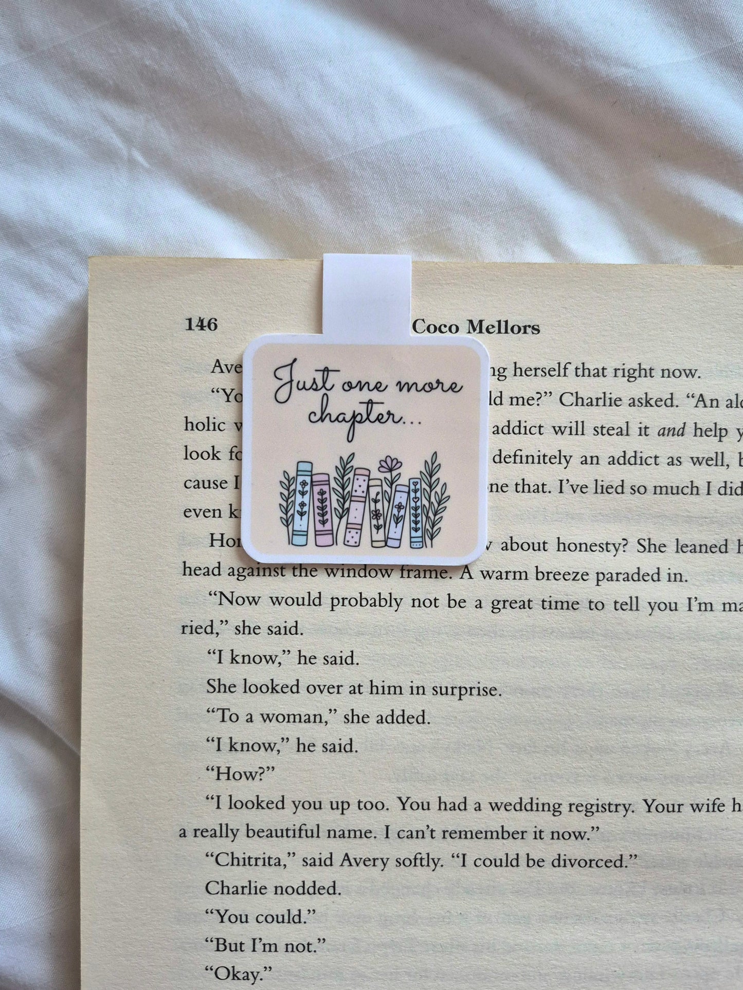 Just one more chapter books and flowers magnetic bookmark