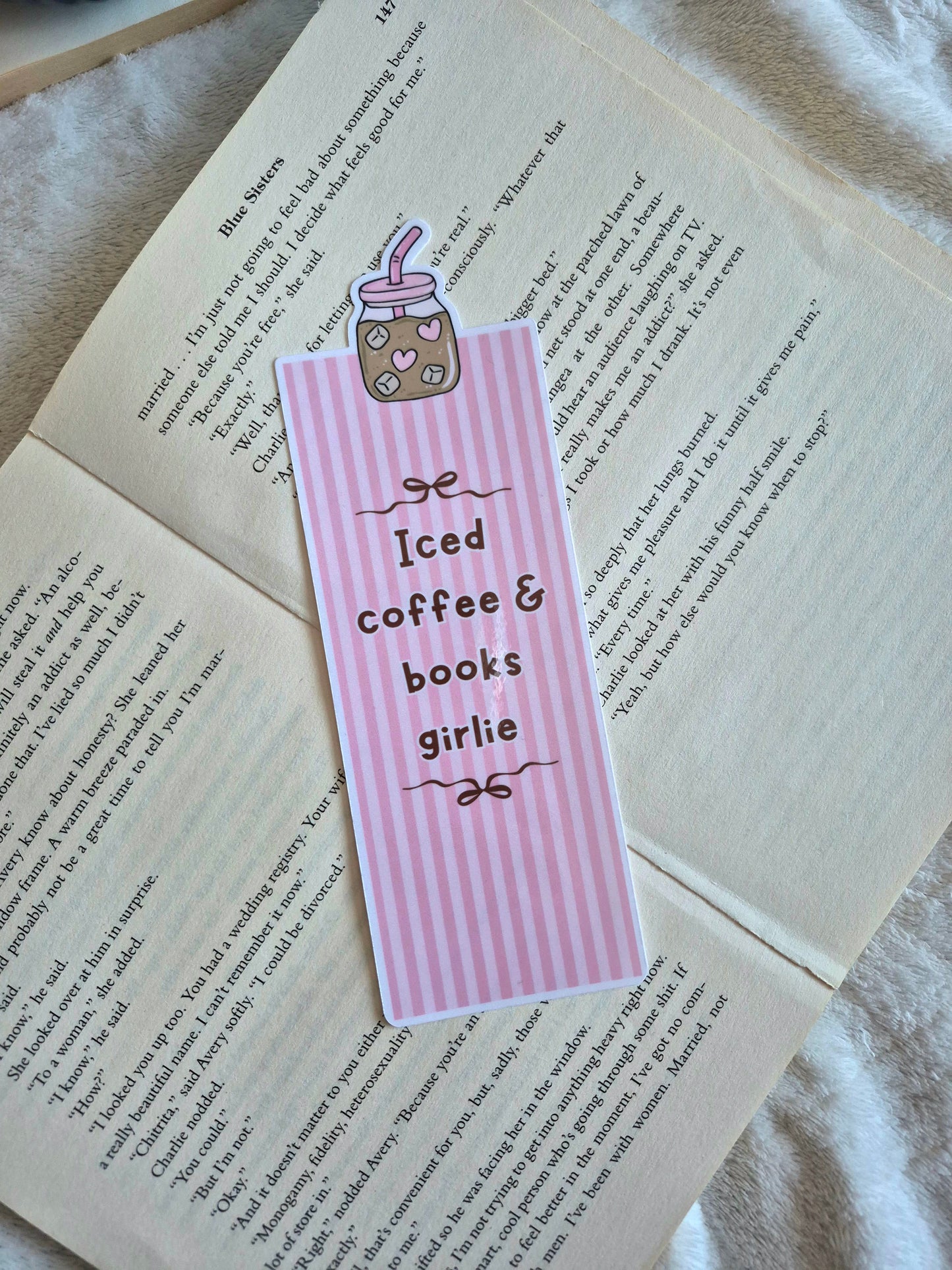 Iced coffee and books coquette die-cut bookmark