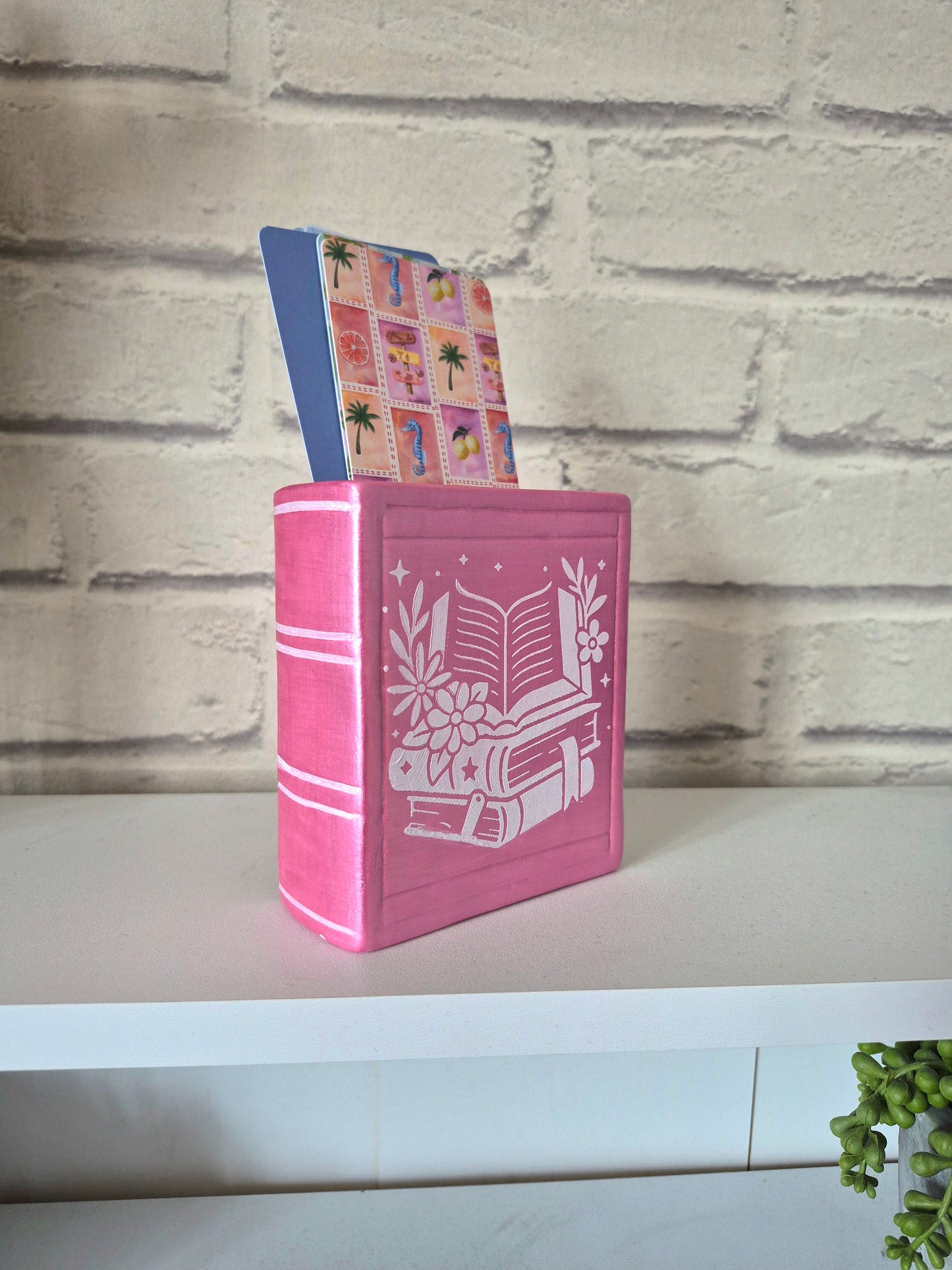Pink shimmer Ceramic bookmark holder - Hand painted