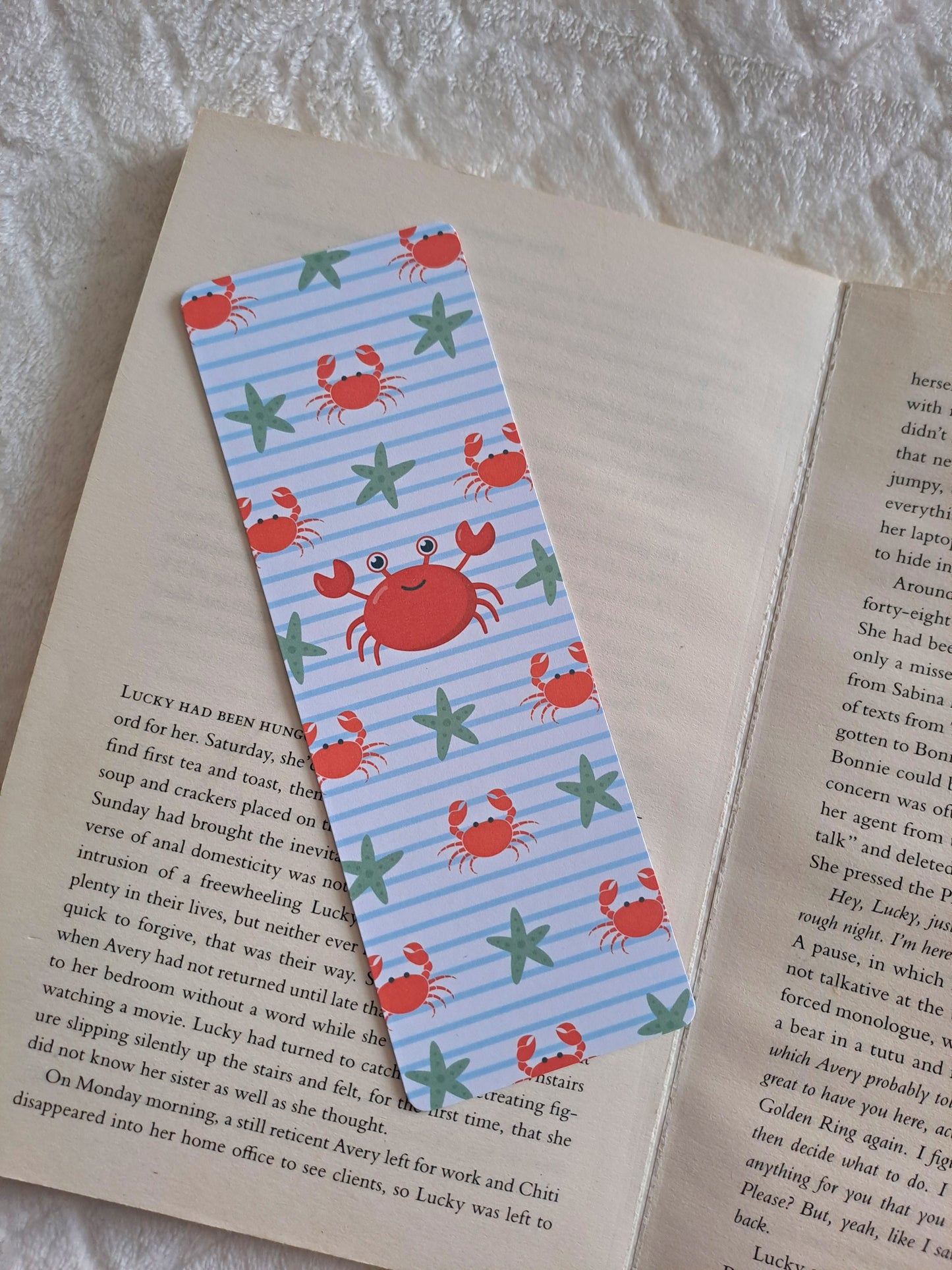 Crab and star fish double-sided print bookmark- Summer bookmarks | Booklover gift