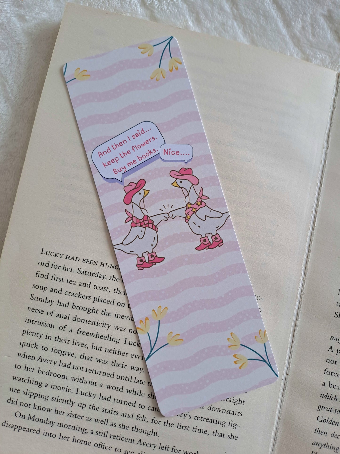 Keep the flowers, buy me books Gossiping geese bookmark