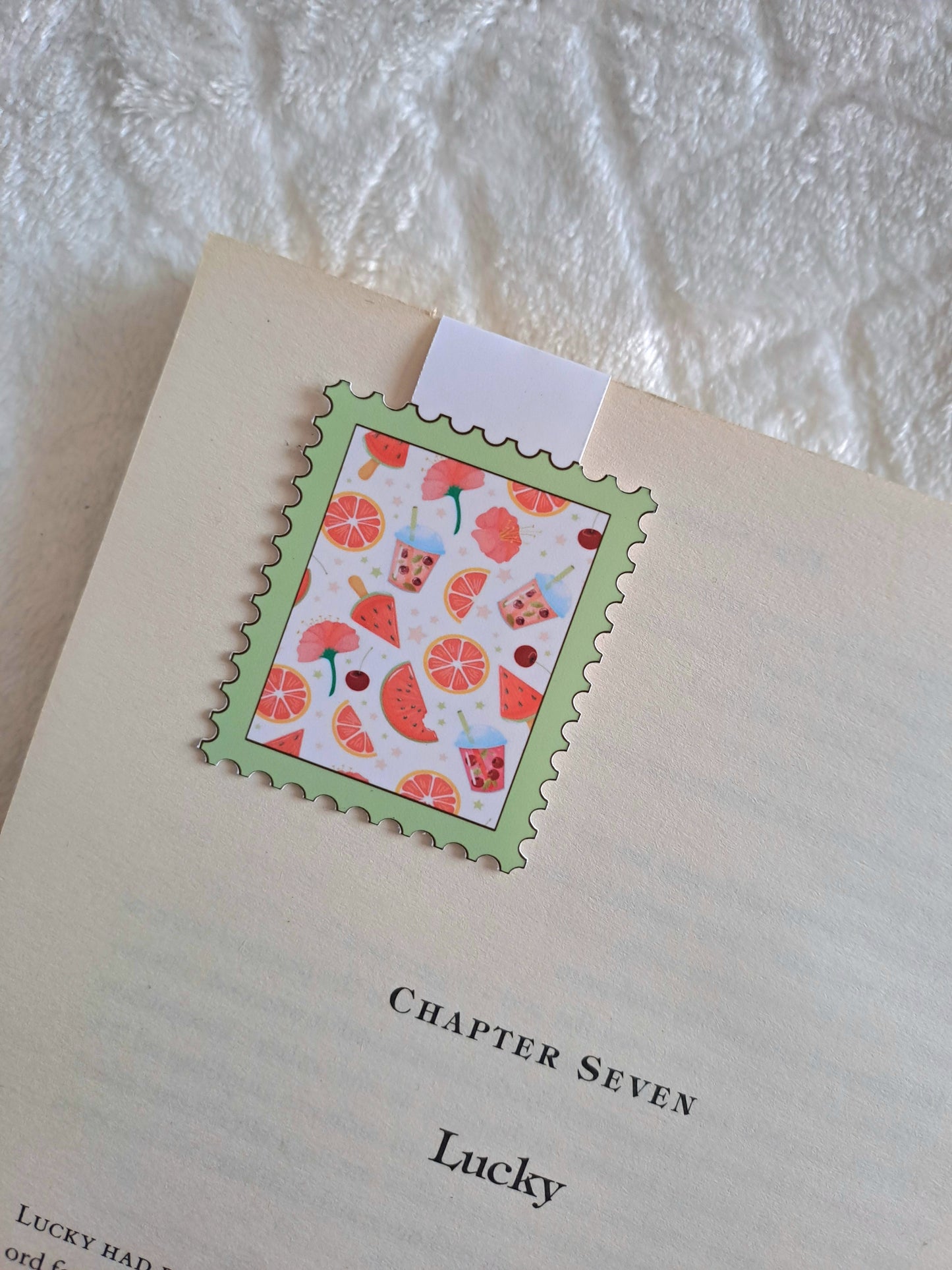 Summer fruits magnetic bookmark | Reading accessories |Green stamp