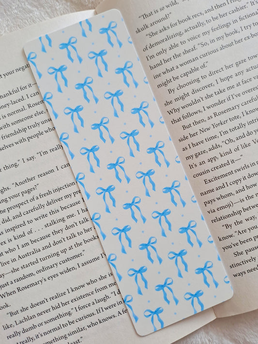 Blue and pink bows double-sided bookmarks