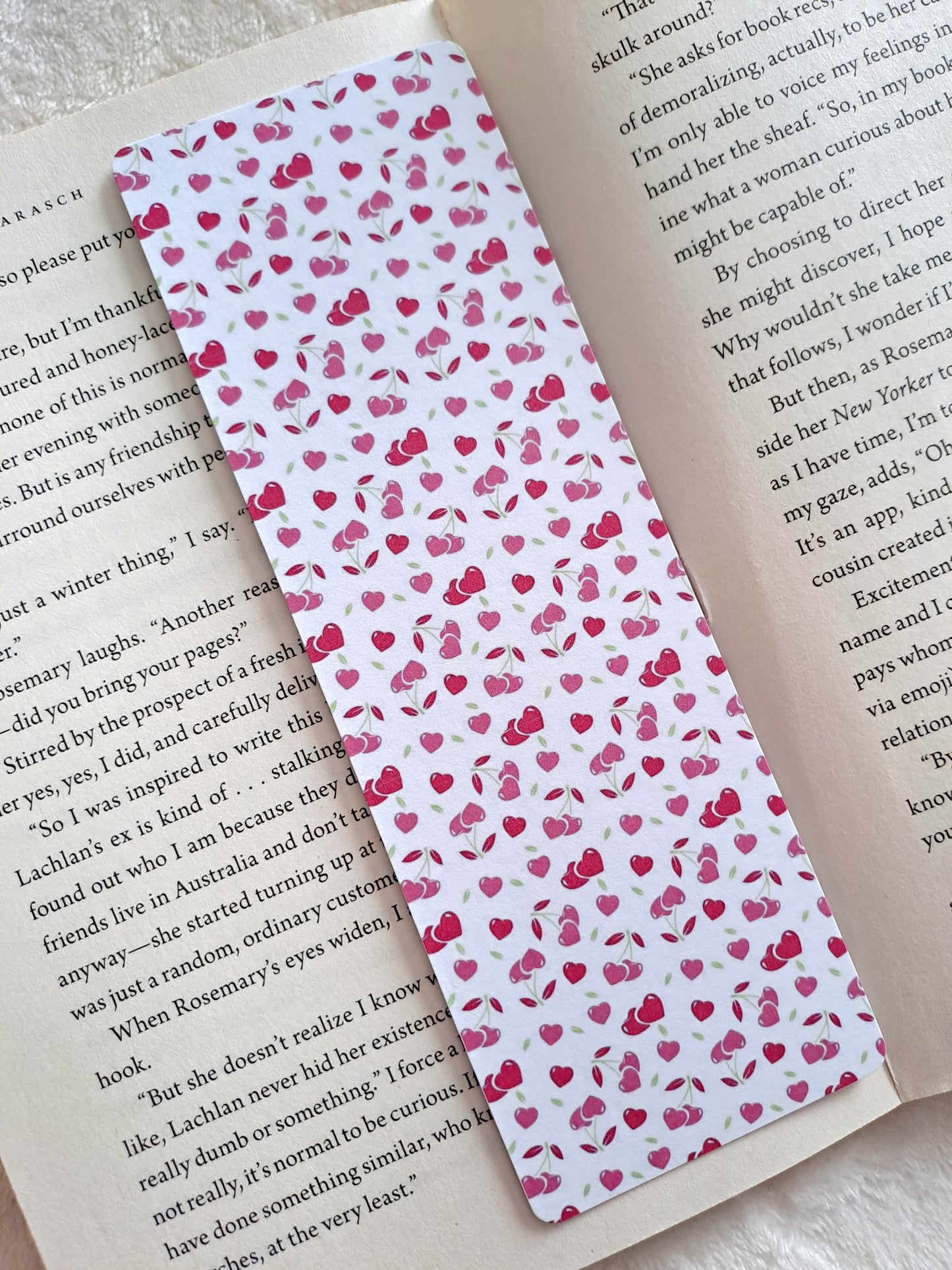 Cherry Hearts double-sided print bookmark