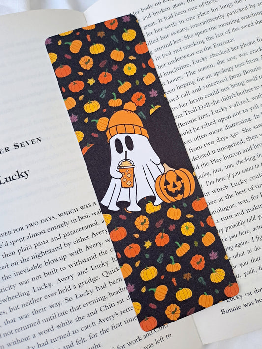 Halloween Ghost bookmark - double-sided print | Pumpkin spice ices coffee