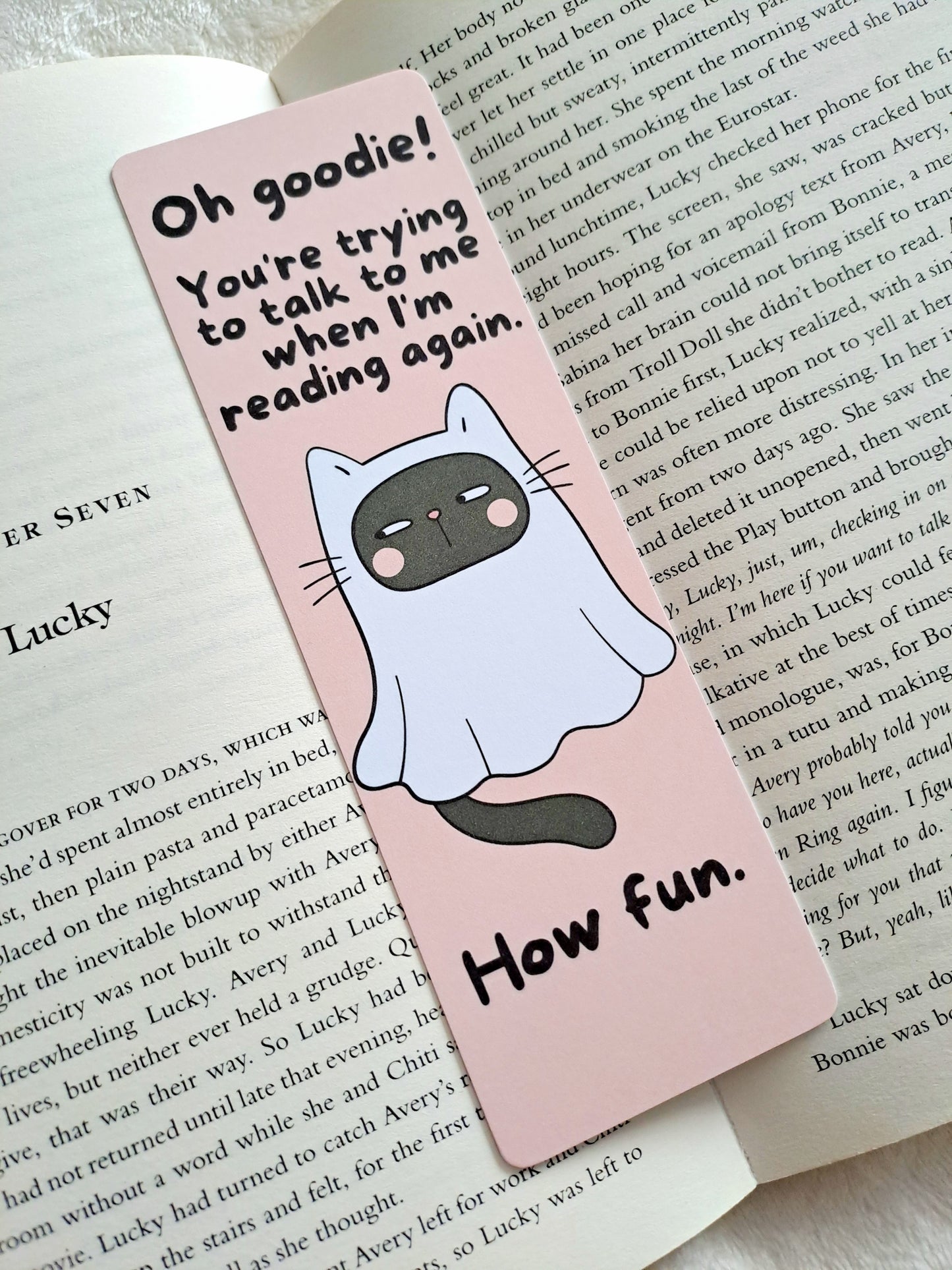 Sarcastic Cat reading bookmark - Cute ghost cat