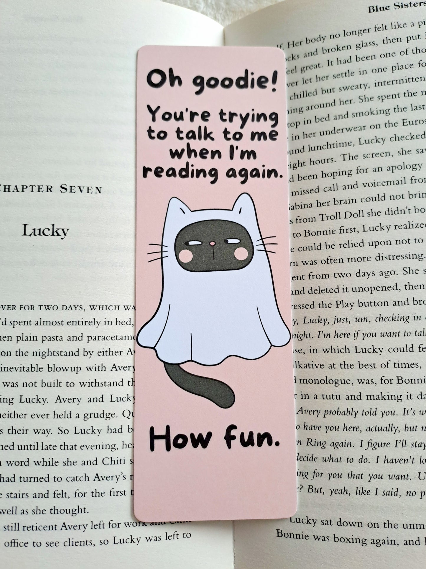 Sarcastic Cat reading bookmark - Cute ghost cat