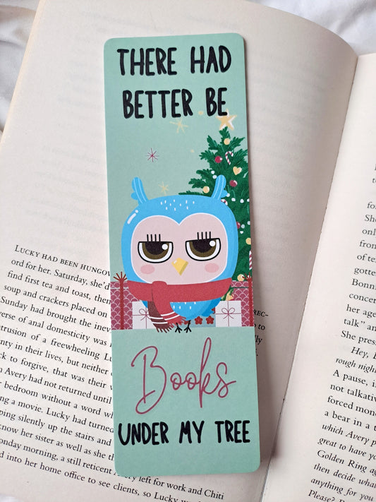 Grumpy owl Christmas bookmark