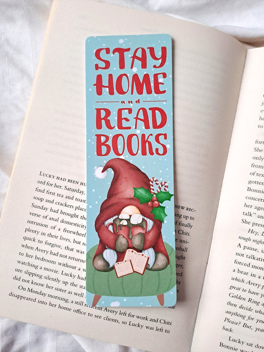 Stay home and read books festive gnome bookmark