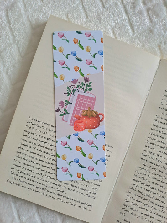 Afternoon tea strawberry teapot bookmark - Spring bookmarks for book lovers