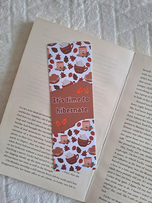 It's time to hibernate cosy reading season autumn bookmark.