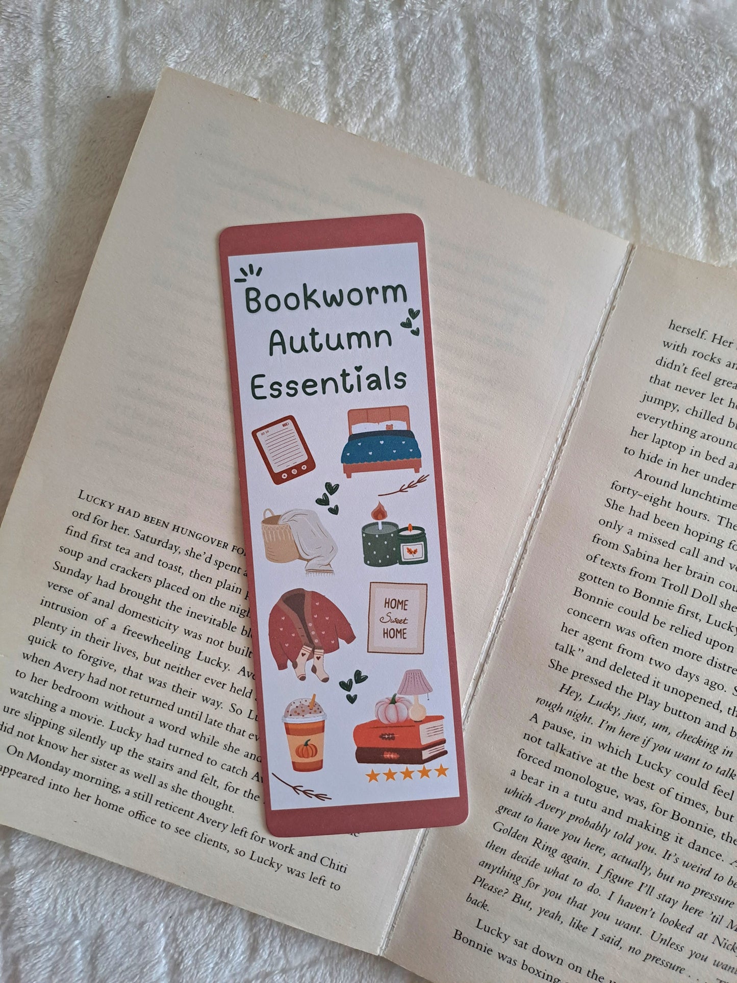 Bookworm autumn Essentials bookmark