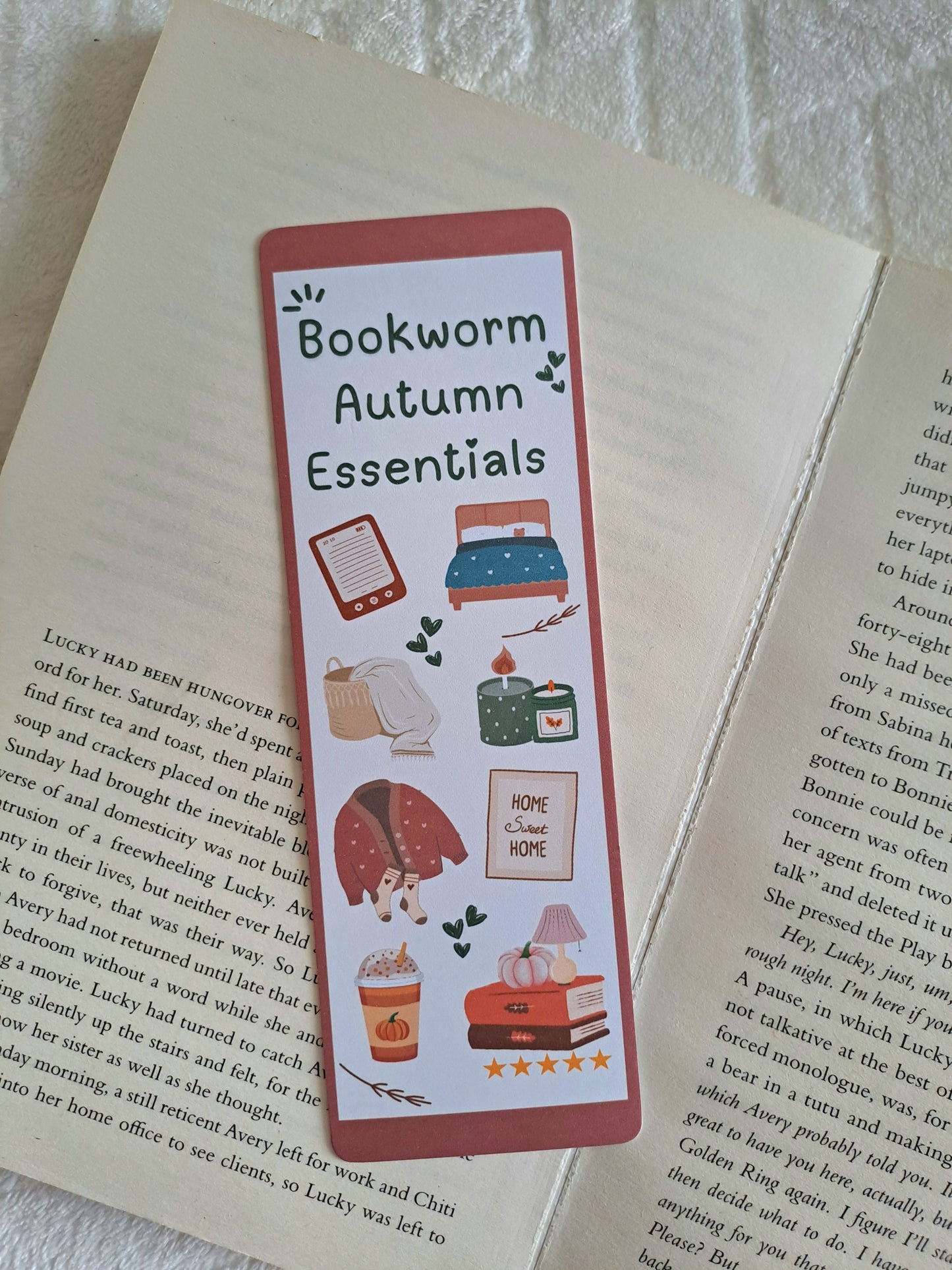 Bookworm autumn Essentials bookmark