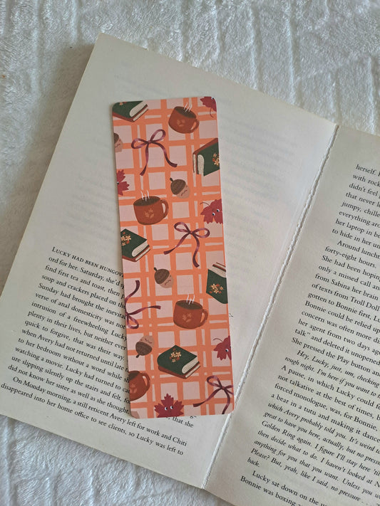 Tartan and bows autumn bookmark: Double-sided print