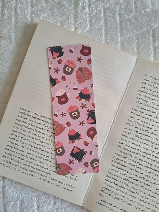 Autumnal cosy reading bookmark: Double-sided print