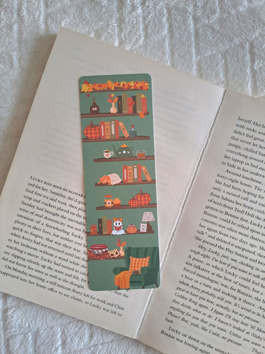 Autumn bookshelves bookmark for booklovers