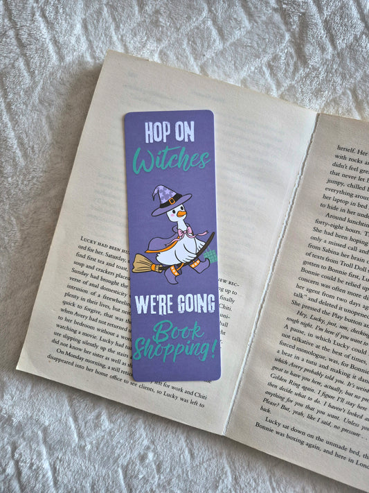 Witchy goose book shopping Halloween bookmark
