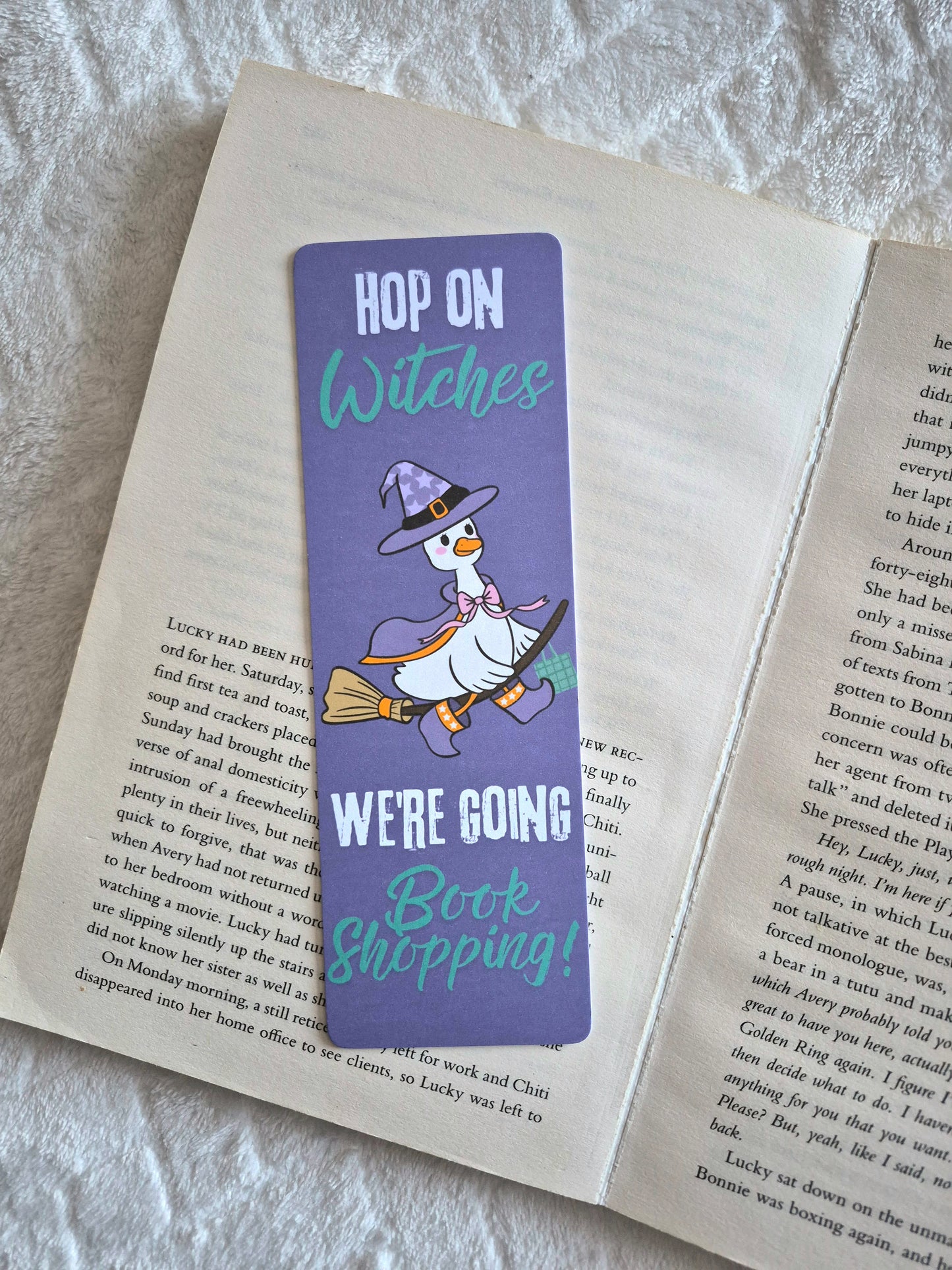 Witchy goose book shopping Halloween bookmark