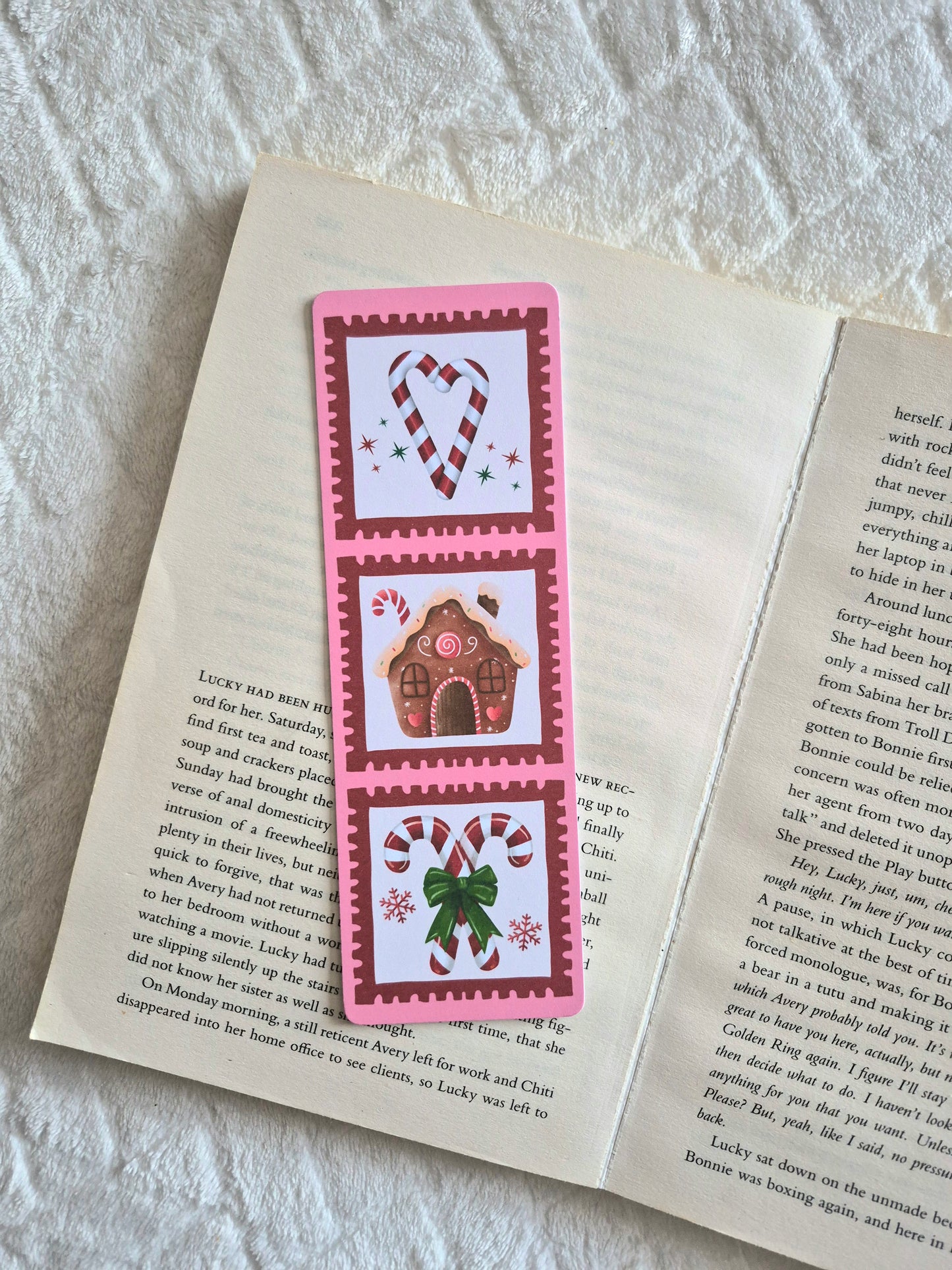 Candy canes and Gingerbread stamps bookmark: Christmas gift for booklovers