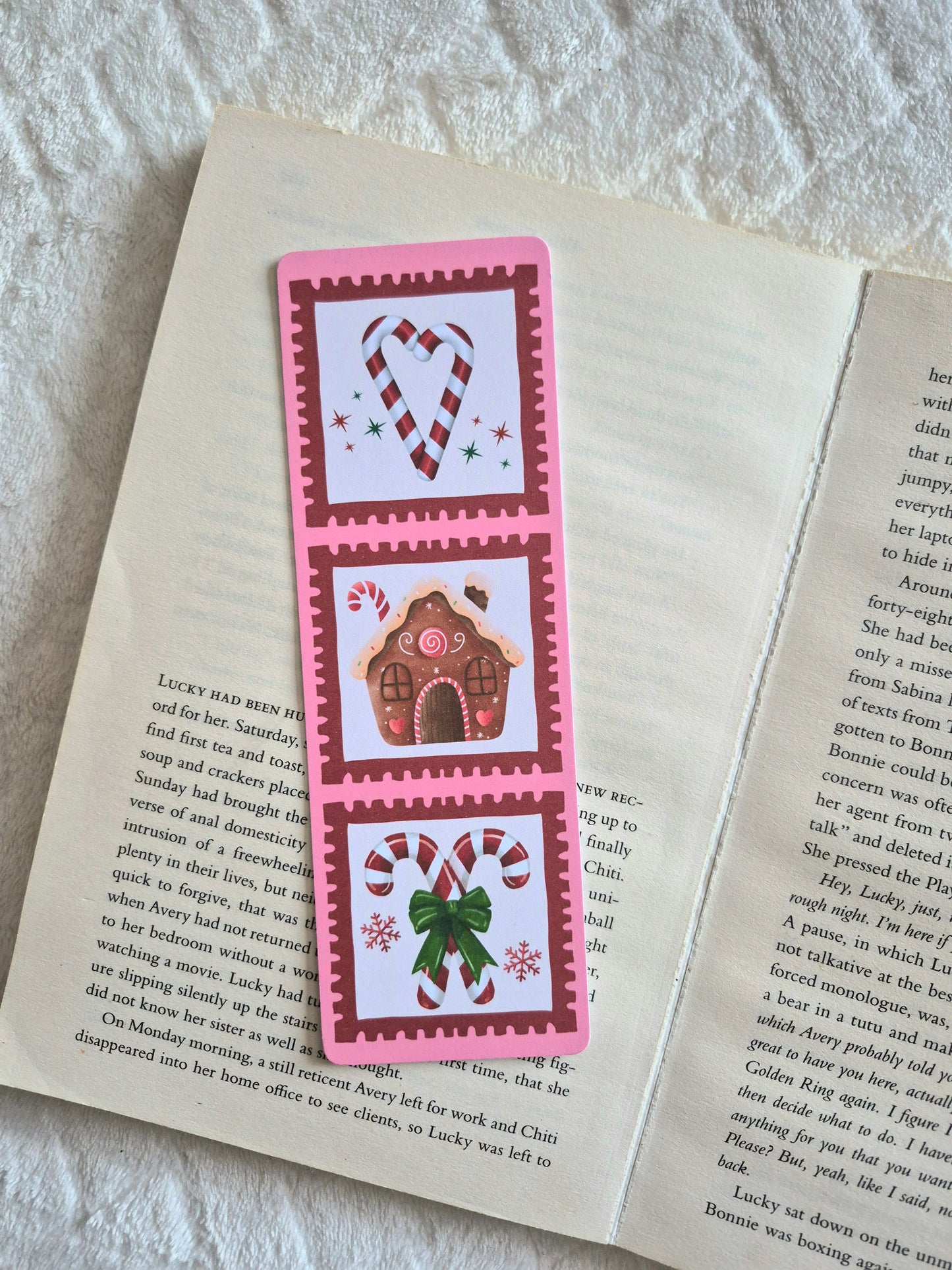 Candy canes and Gingerbread stamps bookmark: Christmas gift for booklovers