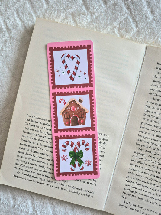 Candy canes and Gingerbread stamps bookmark: Christmas gift for booklovers