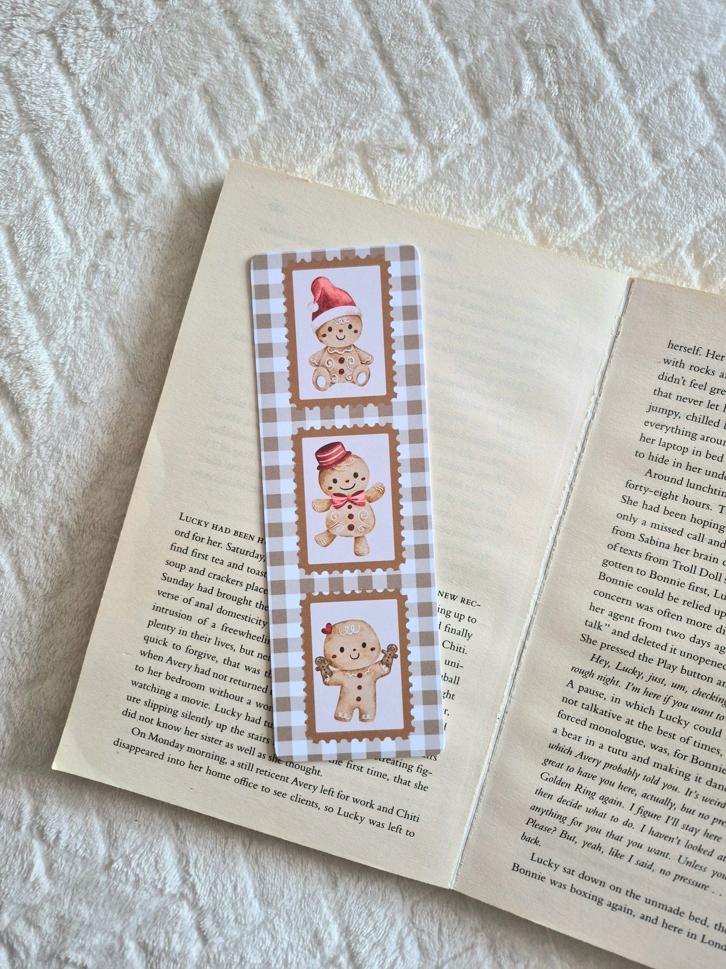 Gingerbread watercolour stamps bookmark: Christmas gift for booklovers