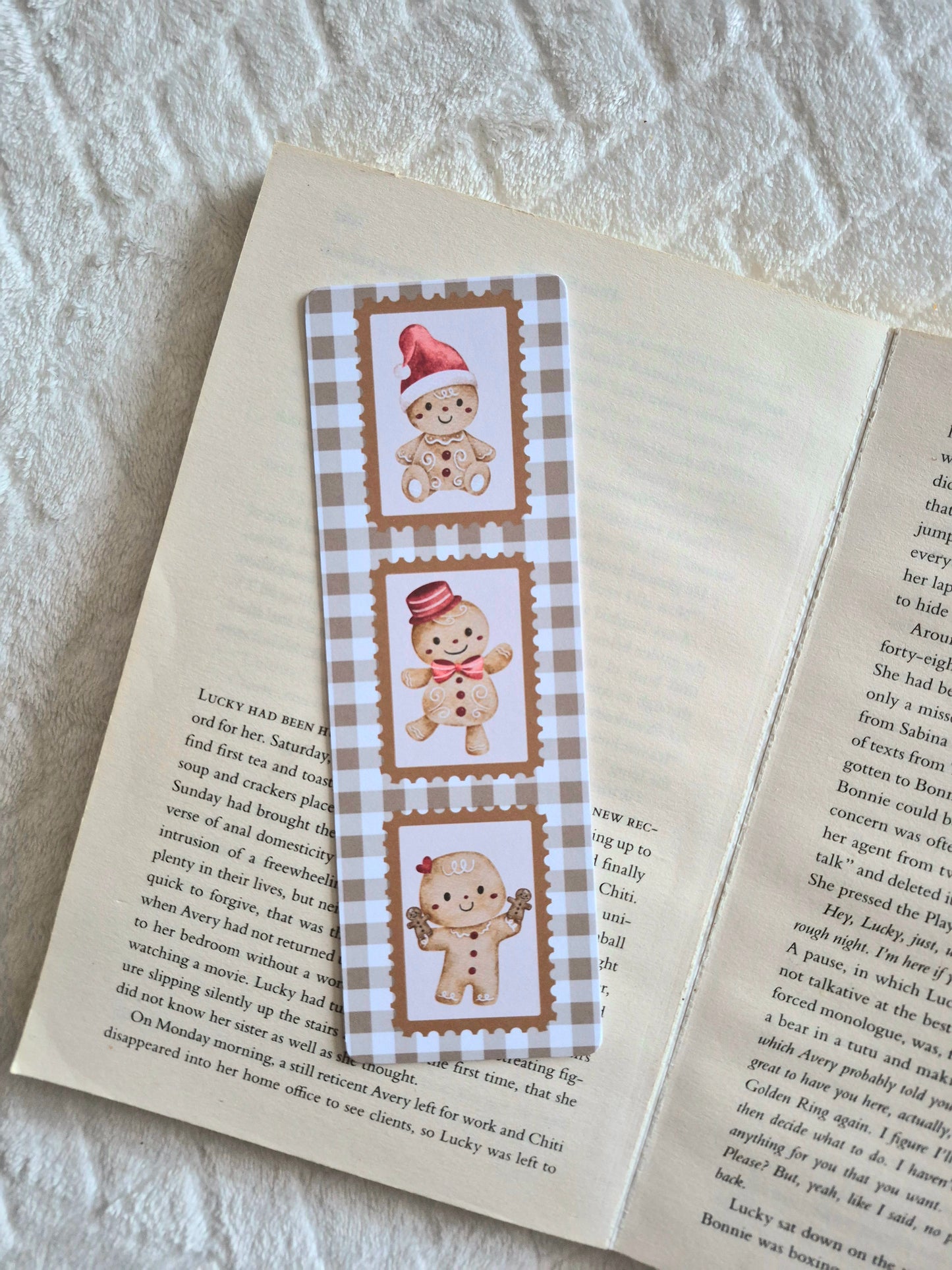 Gingerbread watercolour stamps bookmark: Christmas gift for booklovers