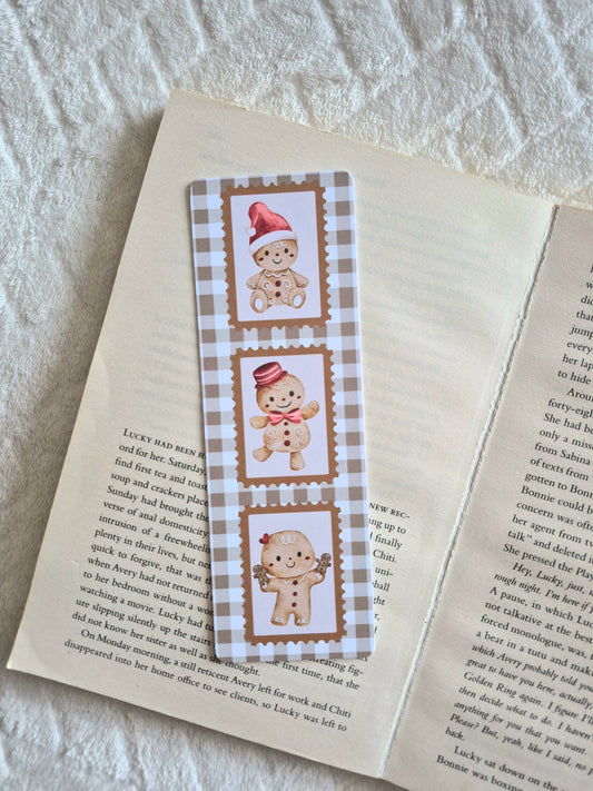 Gingerbread watercolour stamps bookmark: Christmas gift for booklovers