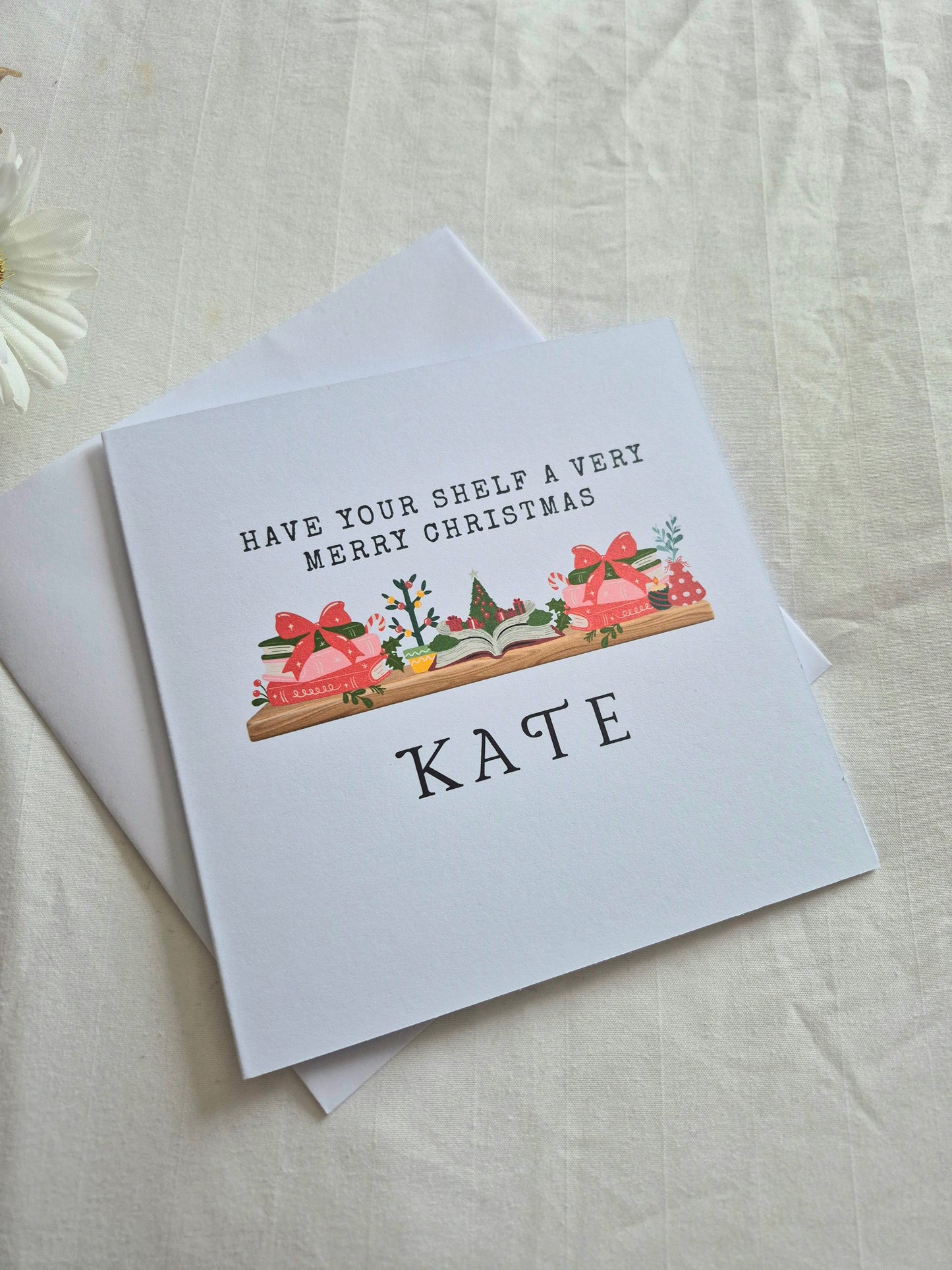 Have your shelf a very Merry Christmas: Personalised greetings card for booklovers