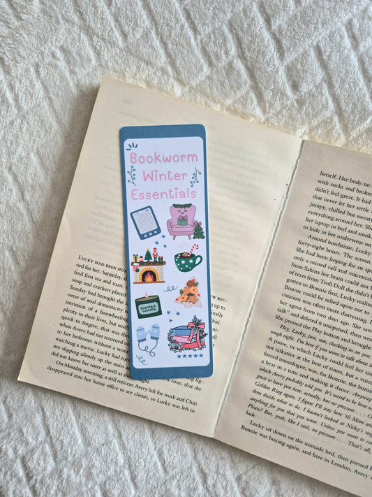 Bookworm winter essentials bookmark: Gift for booklover