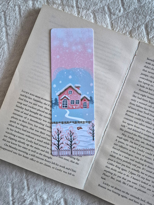 Winter cottage Christmas bookmark: Festive gift for booklovers