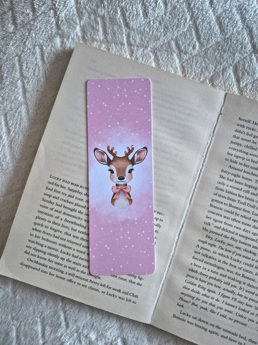Pink reindeer bookmark: Festive gift for booklovers