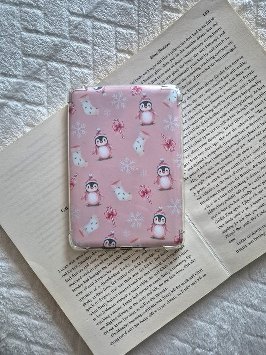 Festive pink peguins kindle insert: Christmas gift for booklovers