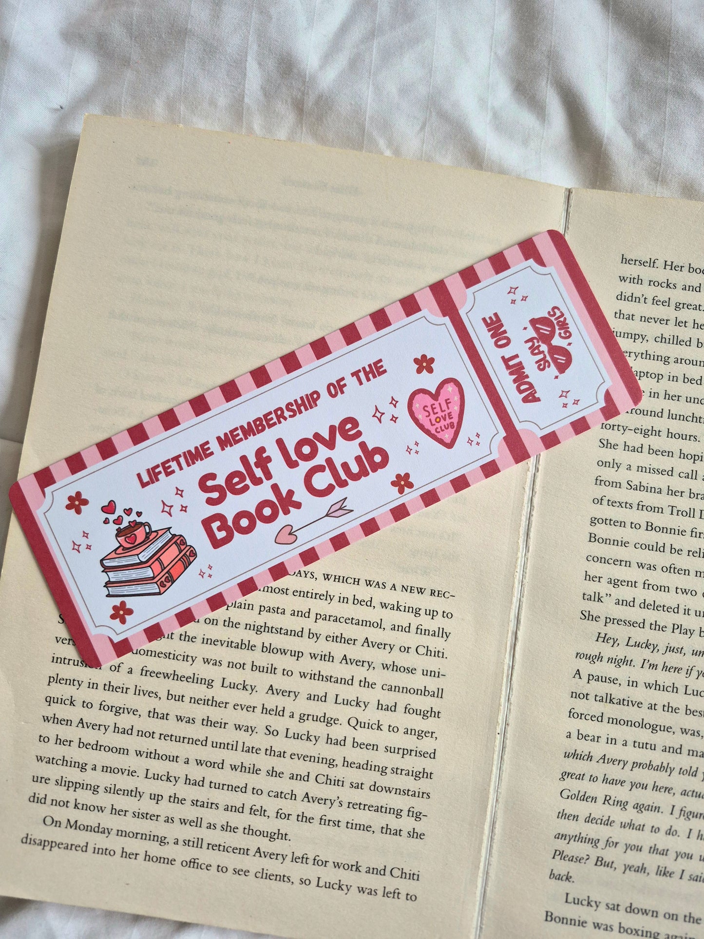 Self Love book club red and pink stripes bookmark
