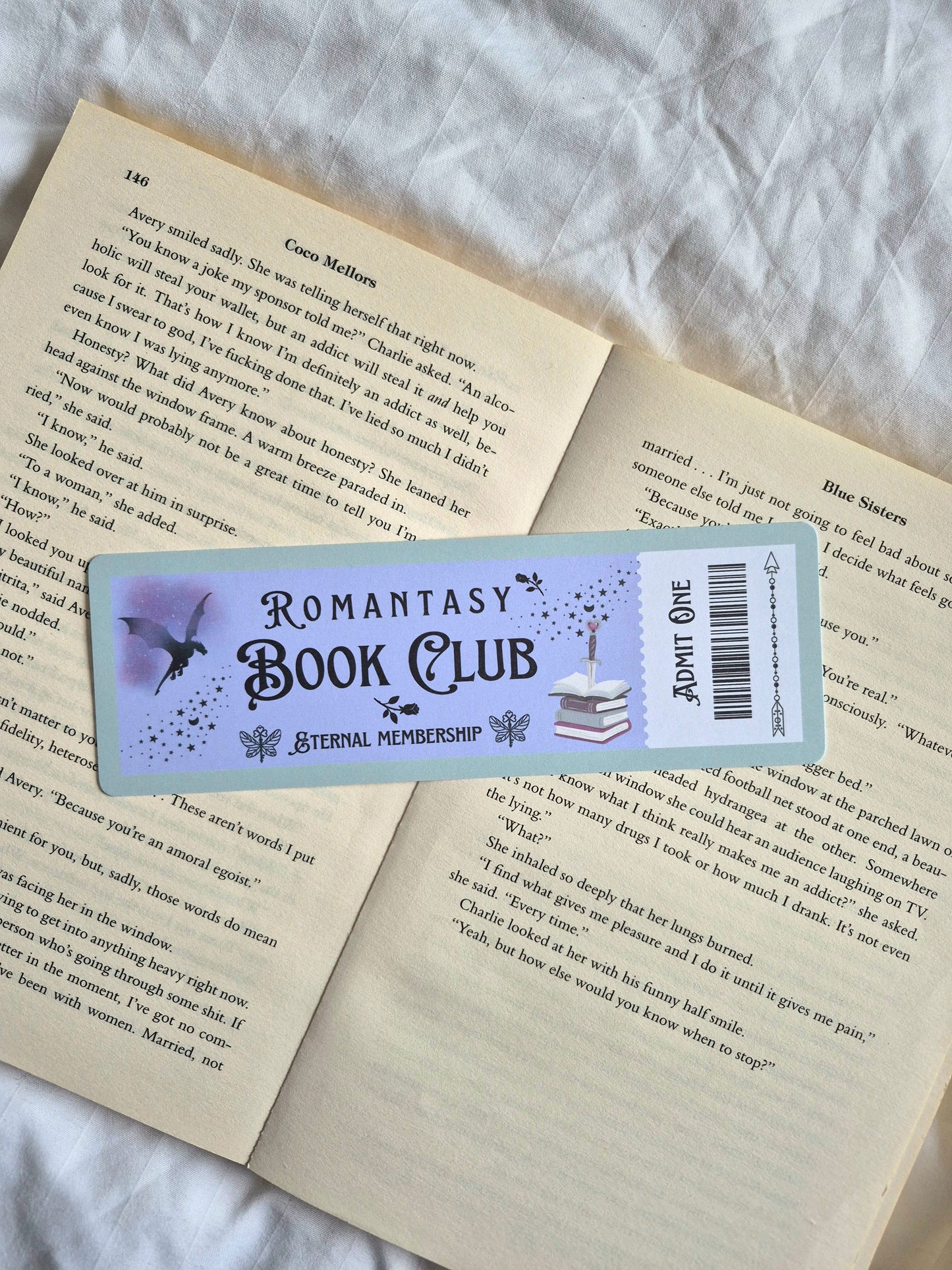 Romantasy bookclub ticket bookmark