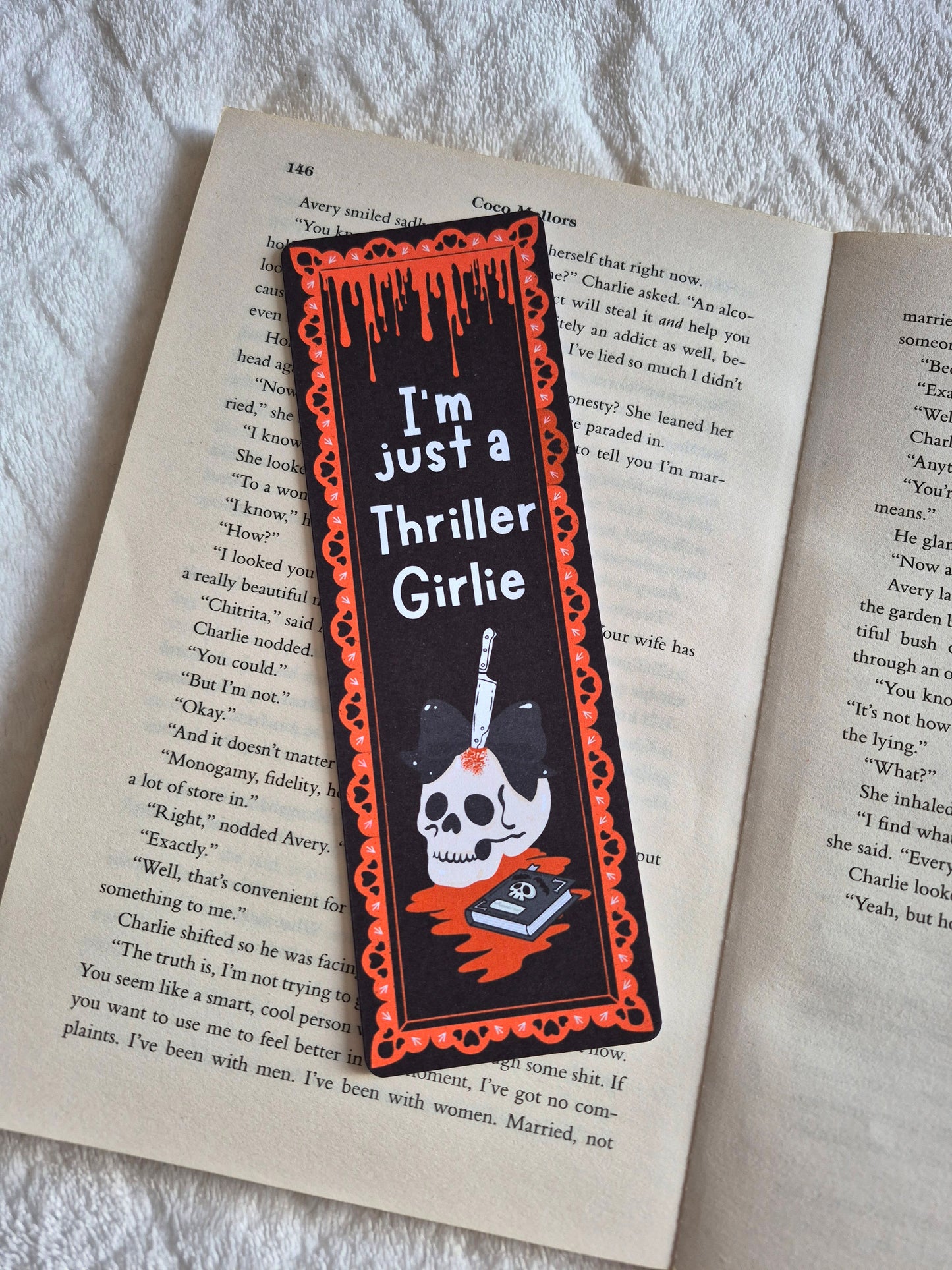 I'm just a thriller girlie skull and bow bookmark