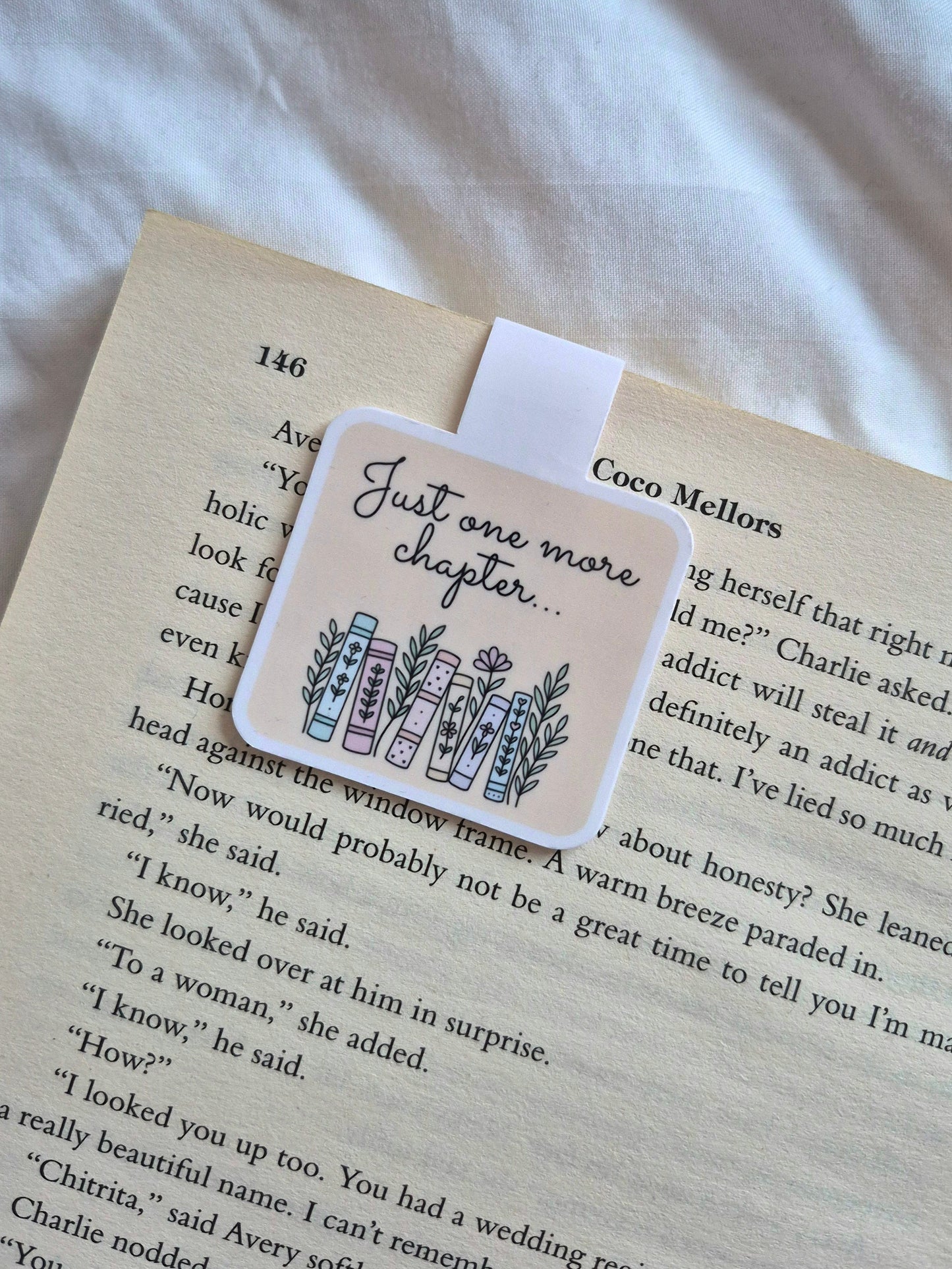 Just one more chapter books and flowers magnetic bookmark