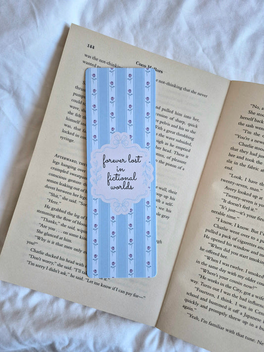Forever Lost in Fictional Worlds floral vintage bookmark