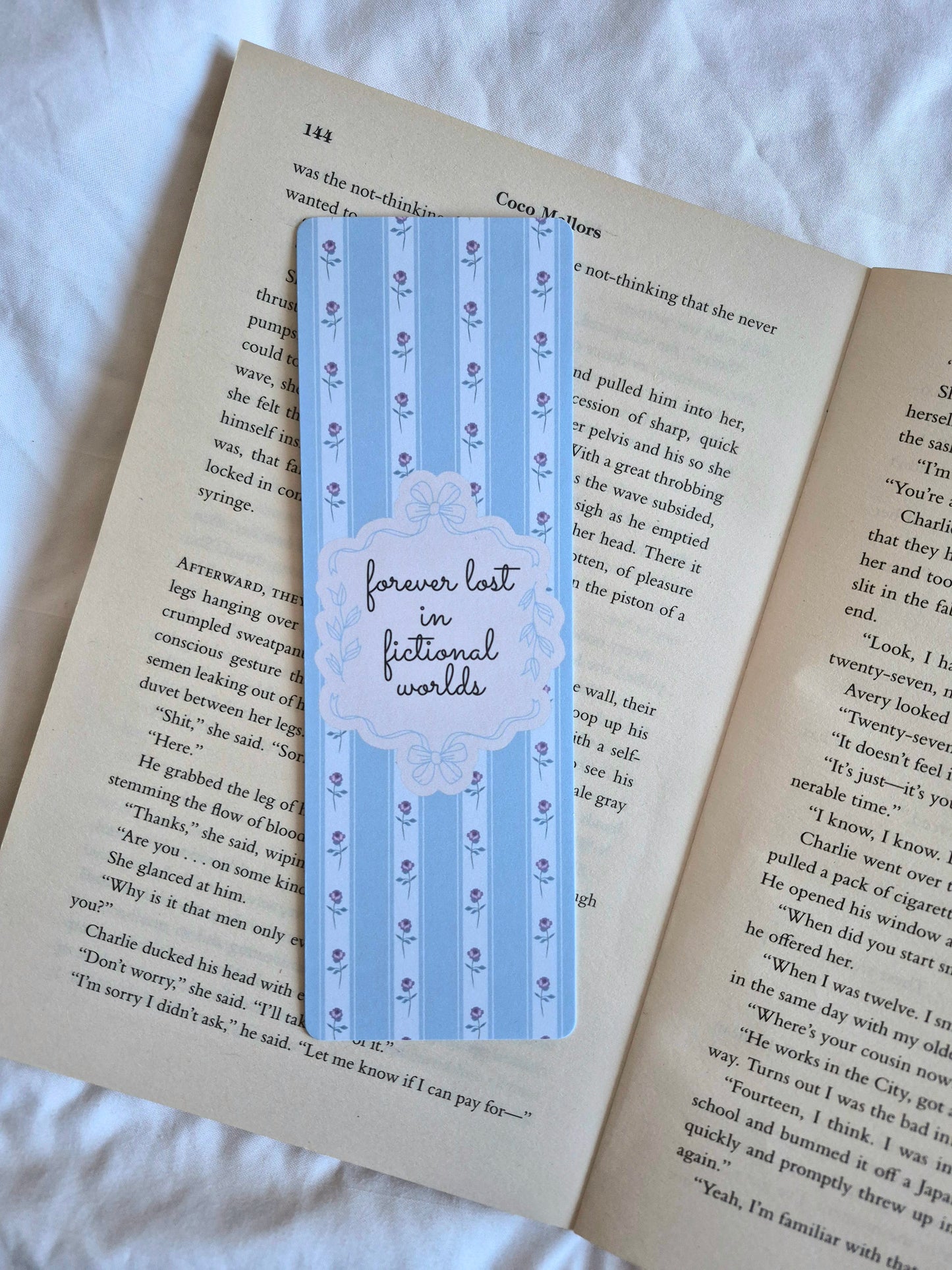 Forever Lost in Fictional Worlds floral vintage bookmark